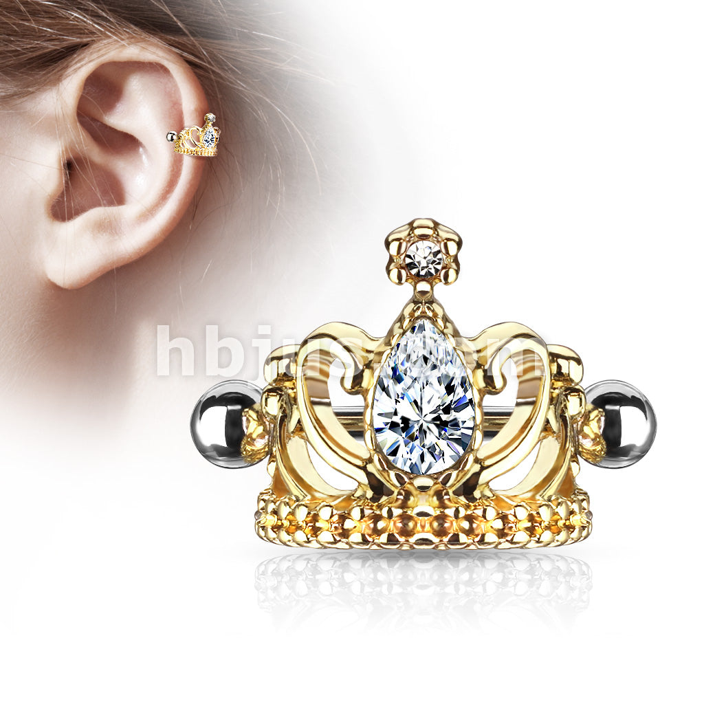 316L Surgical Steel Tear Drop Crystal Tiara Helix Cuff with 316L... - Image 4