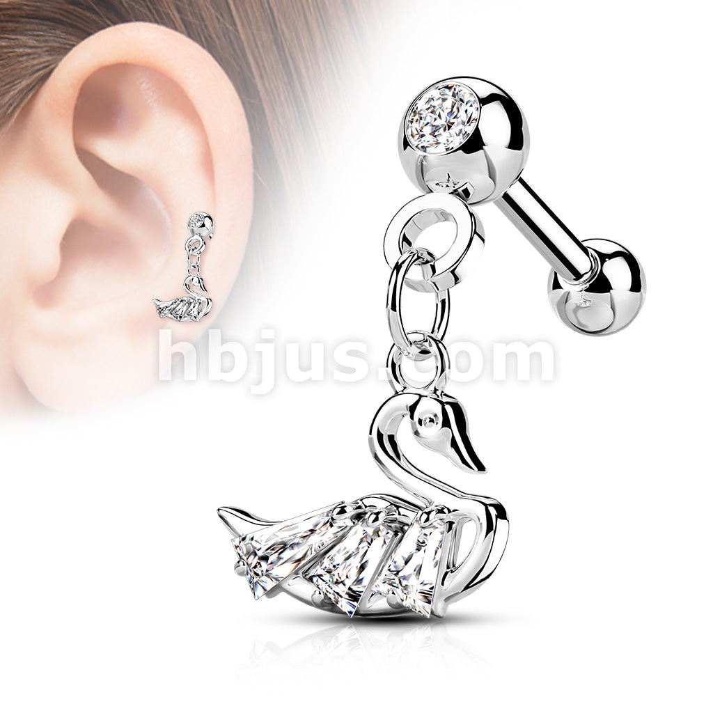 316L Surgical Steel CZ Pressed Ball with CZ Swan Dangle 316L Surgical... - Image 3