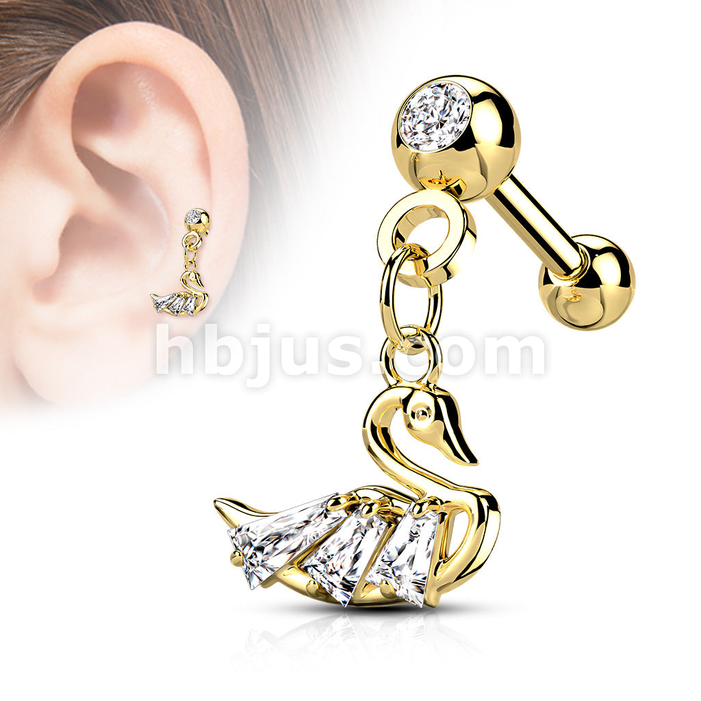 316L Surgical Steel CZ Pressed Ball with CZ Swan Dangle 316L Surgical... - Image 4