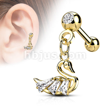 316L Surgical Steel CZ Pressed Ball with CZ Swan Dangle 316L Surgical... - Image 4