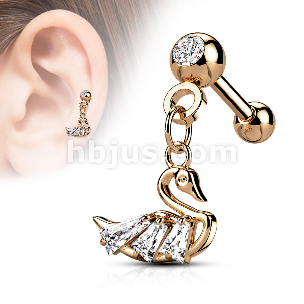 316L Surgical Steel CZ Pressed Ball with CZ Swan Dangle 316L Surgical... - Image 5