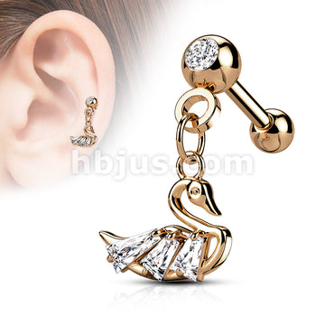316L Surgical Steel CZ Pressed Ball with CZ Swan Dangle 316L Surgical... - Image 5