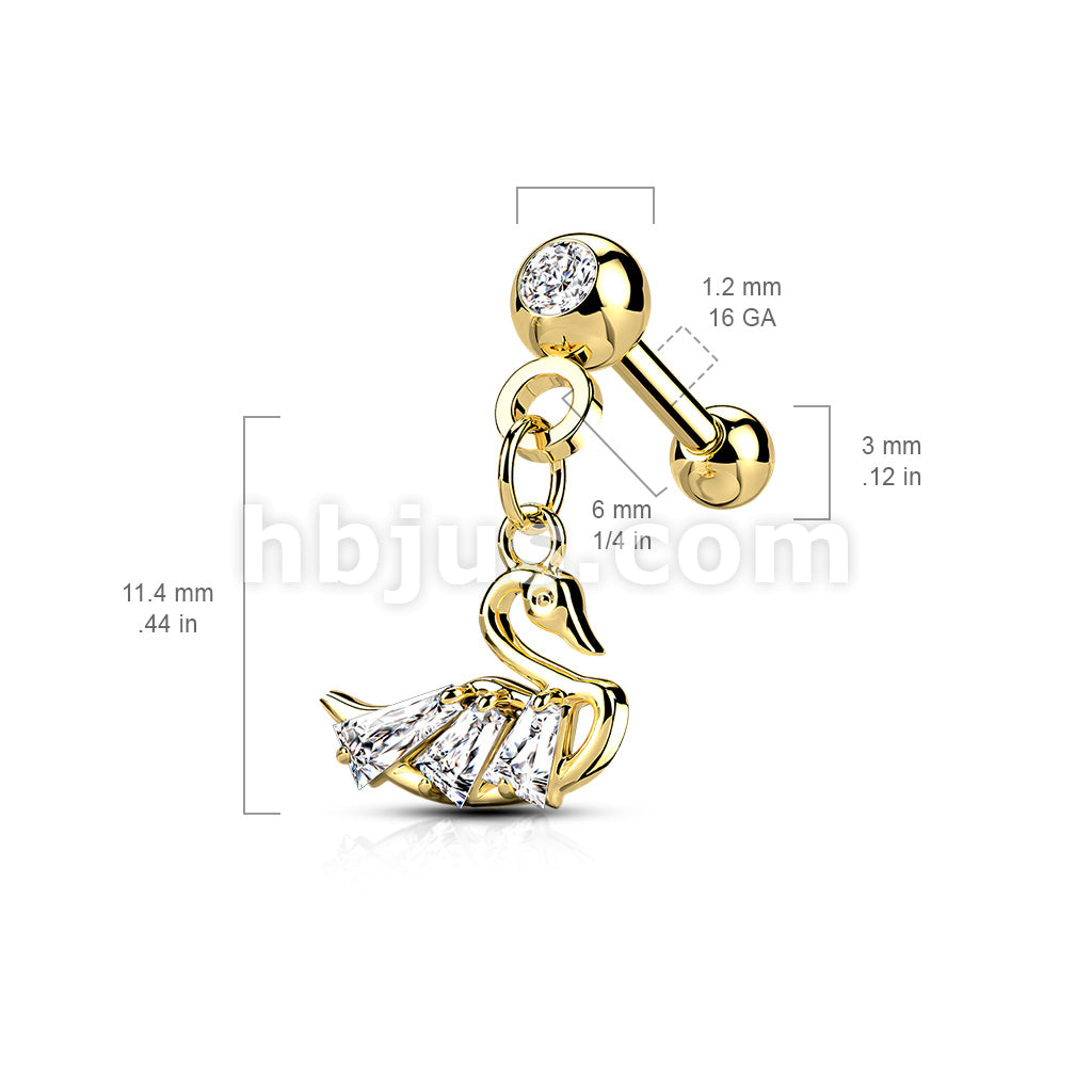 316L Surgical Steel CZ Pressed Ball with CZ Swan Dangle 316L Surgical... - Image 6