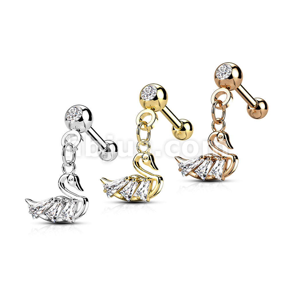 316L Surgical Steel CZ Pressed Ball with CZ Swan Dangle 316L Surgical... - Image 7