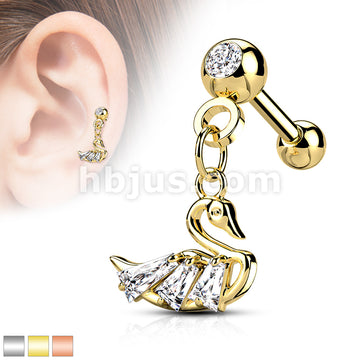 316L Surgical Steel CZ Pressed Ball with CZ Swan Dangle 316L Surgical... - Image 2