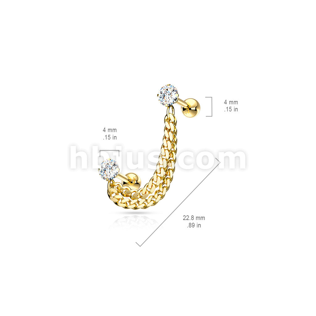 Double Chain Linked Prong Set CZ Cartilage Barbells 316L Surgical Steel - Image 6