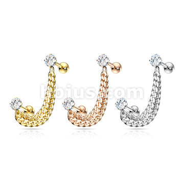 Double Chain Linked Prong Set CZ Cartilage Barbells 316L Surgical Steel - Image 7