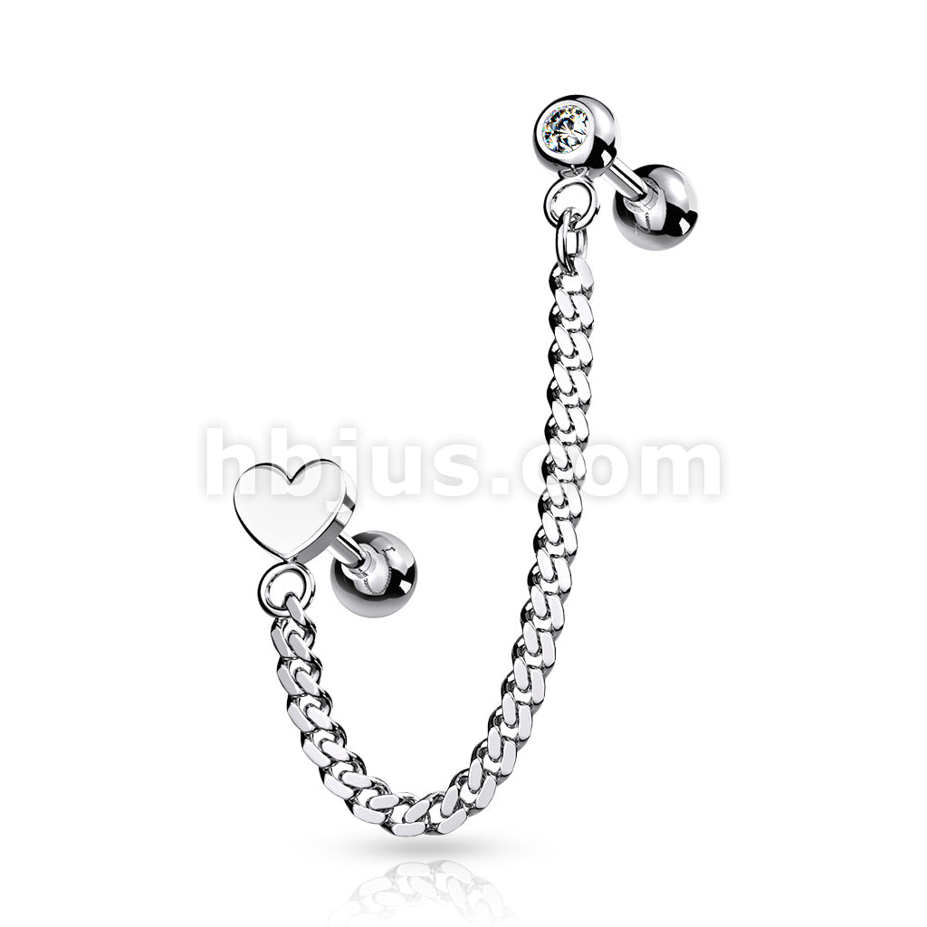 Flat Top Barbell and Chain Linked Crystal Set Barbell 316L Surgical Steel - Image 3