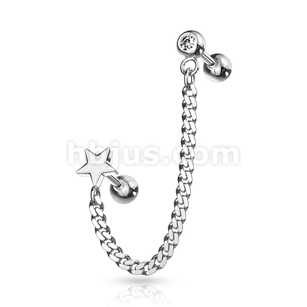 Flat Top Barbell and Chain Linked Crystal Set Barbell 316L Surgical Steel - Image 5