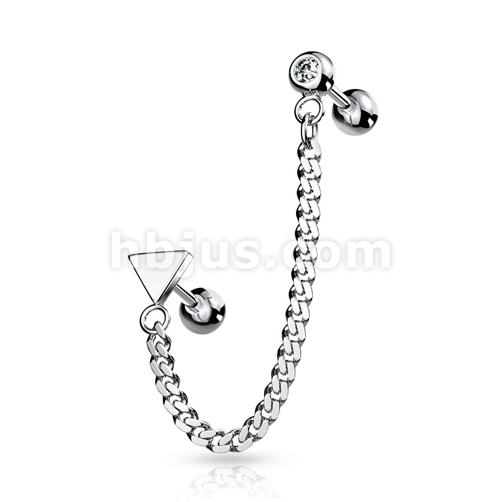 Flat Top Barbell and Chain Linked Crystal Set Barbell 316L Surgical Steel - Image 6