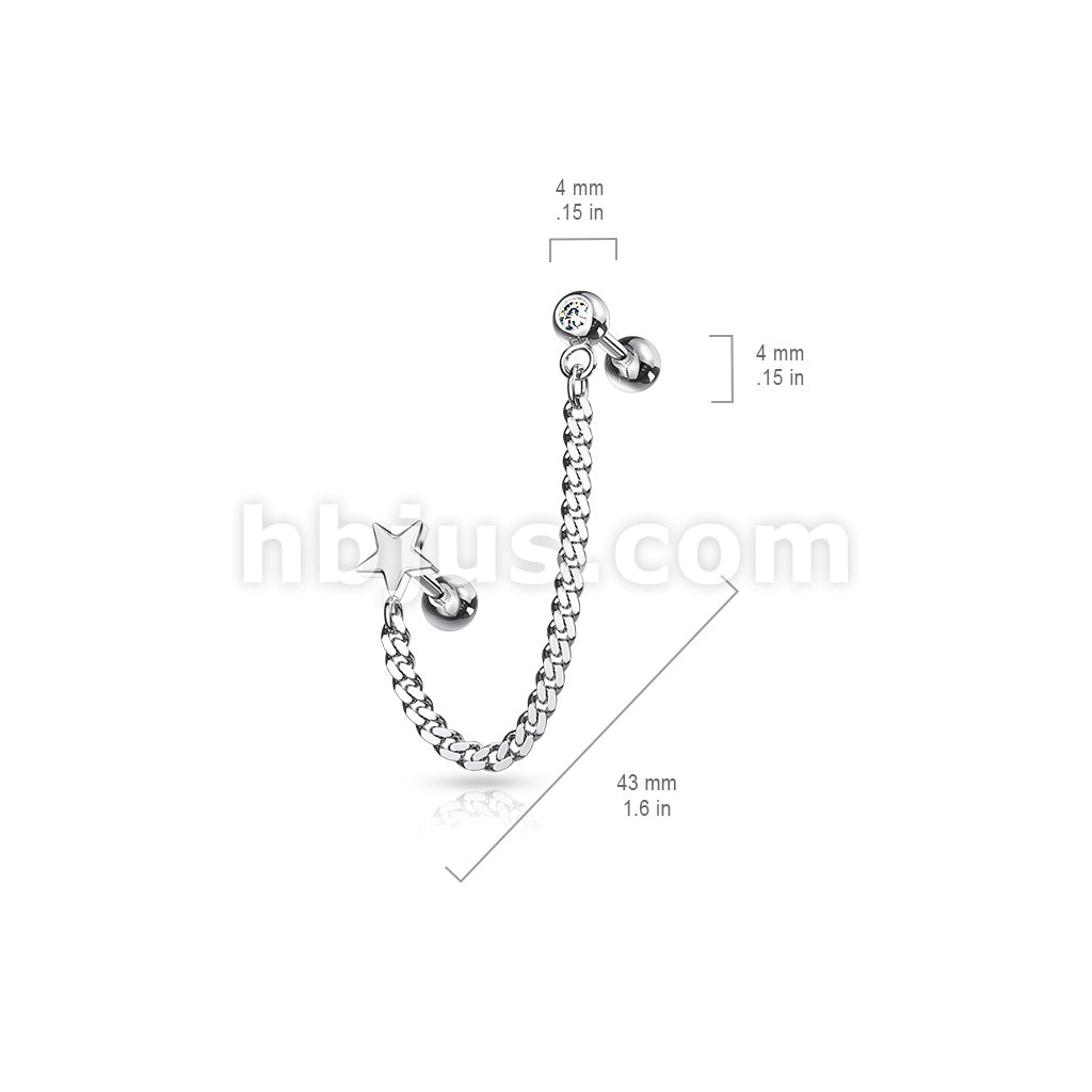 Flat Top Barbell and Chain Linked Crystal Set Barbell 316L Surgical Steel - Image 7