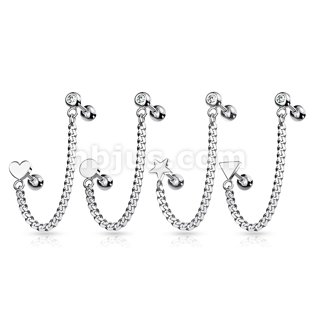 Flat Top Barbell and Chain Linked Crystal Set Barbell 316L Surgical Steel - Image 8