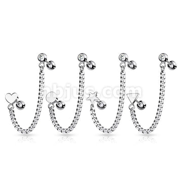 Flat Top Barbell and Chain Linked Crystal Set Barbell 316L Surgical Steel - Image 8