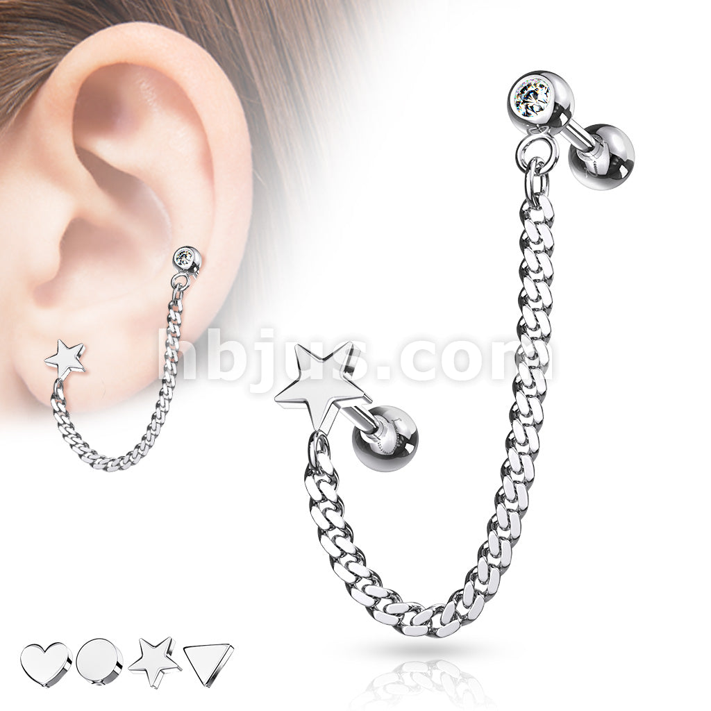 Flat Top Barbell and Chain Linked Crystal Set Barbell 316L Surgical Steel - Image 2
