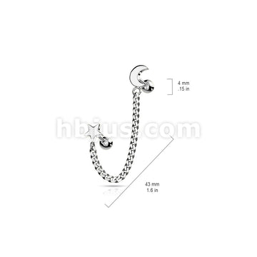 Star and Chain Linked Crescent Moon Cartilage Barbells 316L Surgical Steel - Image 7