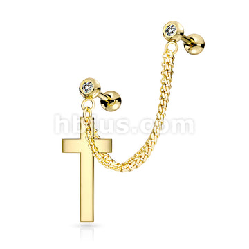 Double Chain Linked Crystal Set Cartilage Barbells with Cross Dangle... - Image 3