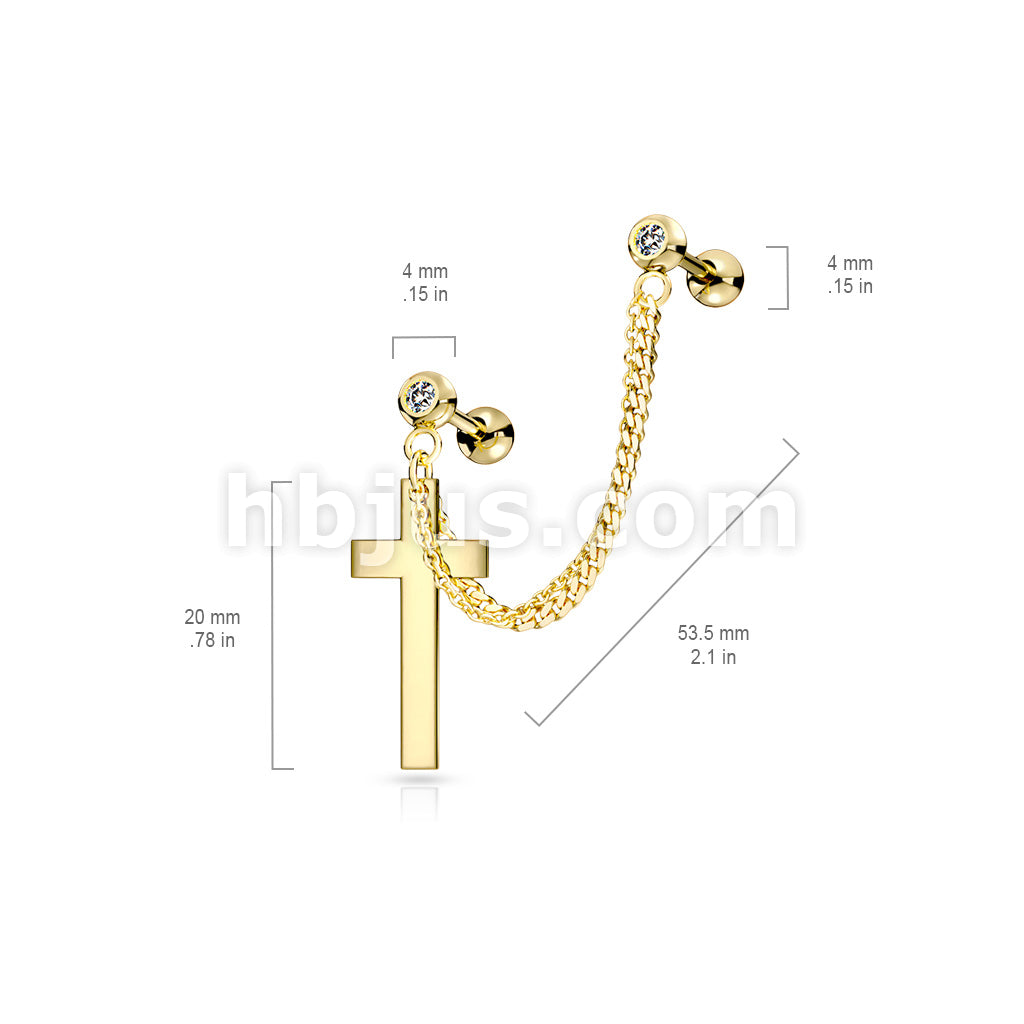 Double Chain Linked Crystal Set Cartilage Barbells with Cross Dangle... - Image 6