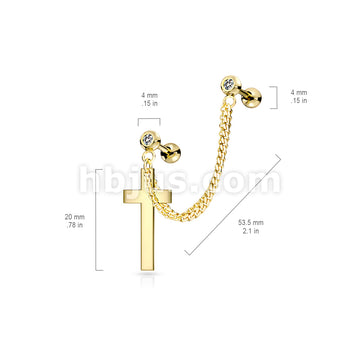 Double Chain Linked Crystal Set Cartilage Barbells with Cross Dangle... - Image 6