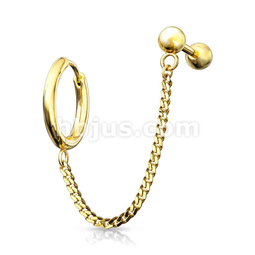 Round Clicker Hoop Earring and Chain Linked Cartilage Barbell 316L... - Image 3