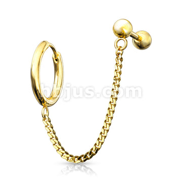 Round Clicker Hoop Earring and Chain Linked Cartilage Barbell 316L... - Image 3
