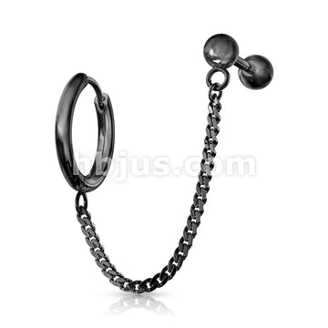 Round Clicker Hoop Earring and Chain Linked Cartilage Barbell 316L... - Image 4