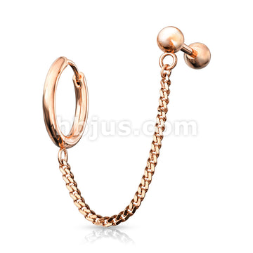 Round Clicker Hoop Earring and Chain Linked Cartilage Barbell 316L... - Image 5