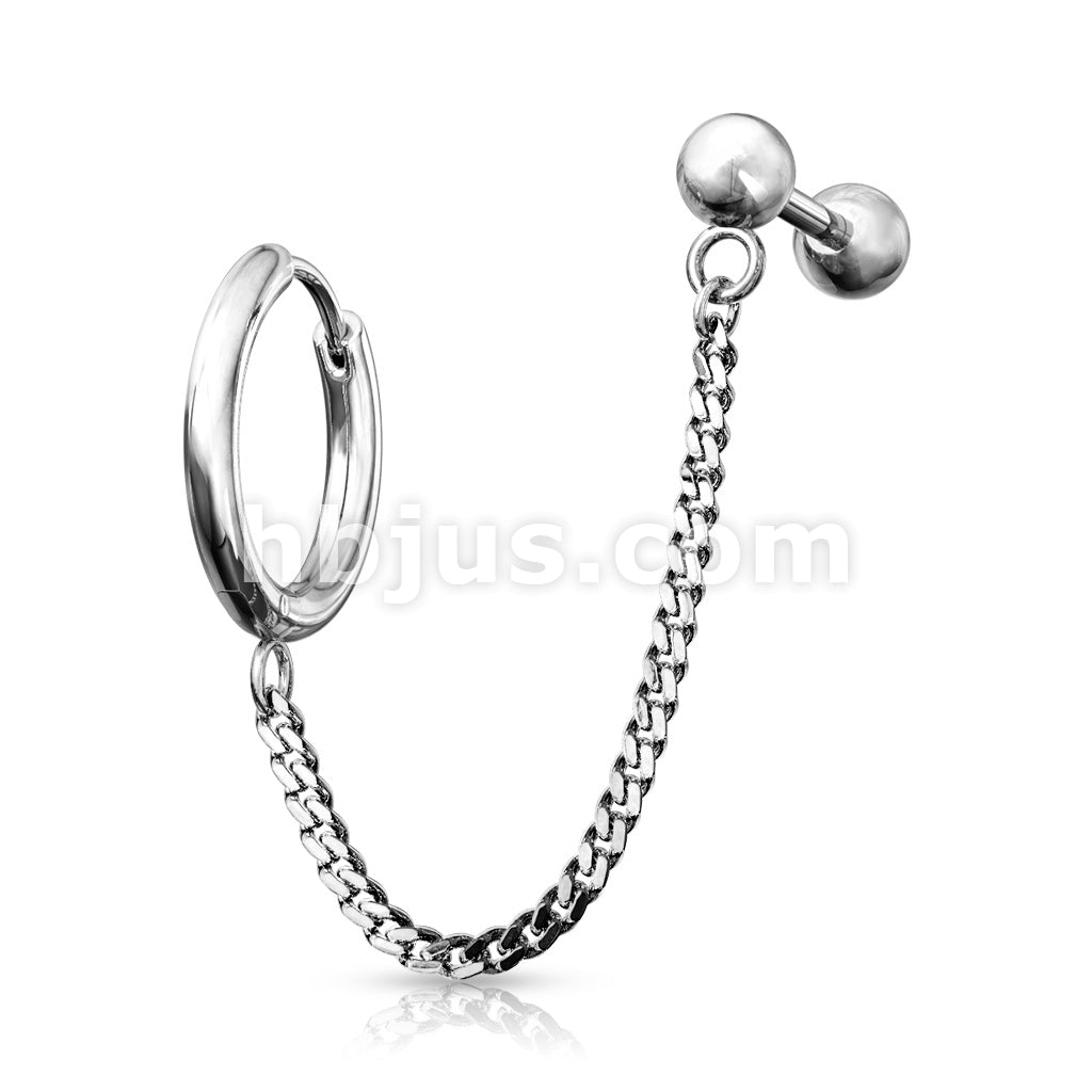 Round Clicker Hoop Earring and Chain Linked Cartilage Barbell 316L... - Image 6