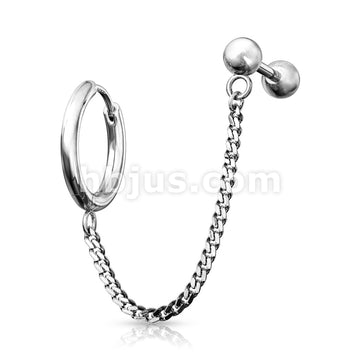 Round Clicker Hoop Earring and Chain Linked Cartilage Barbell 316L... - Image 6