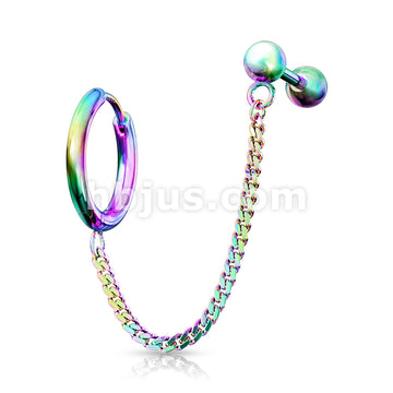 Round Clicker Hoop Earring and Chain Linked Cartilage Barbell 316L... - Image 7