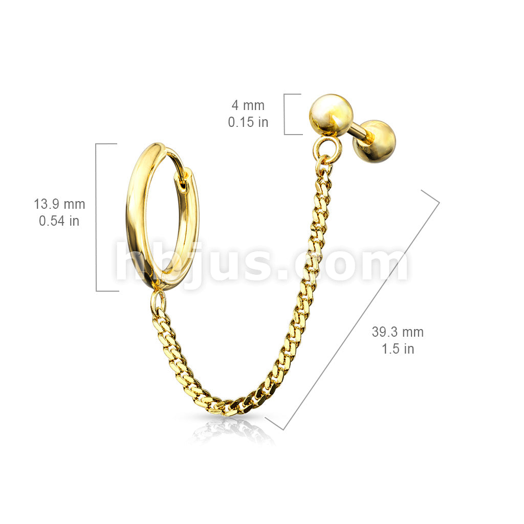 Round Clicker Hoop Earring and Chain Linked Cartilage Barbell 316L... - Image 8