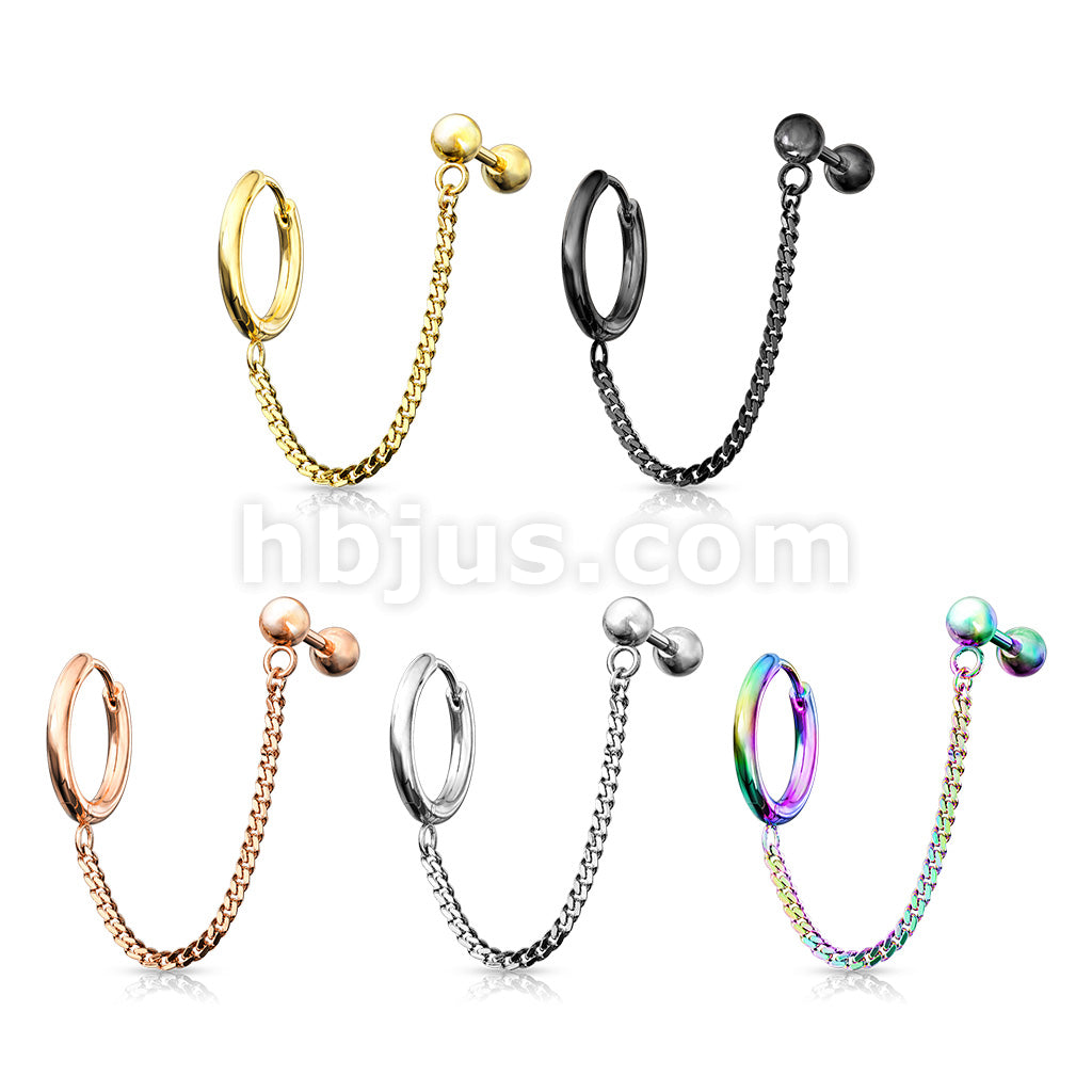 Round Clicker Hoop Earring and Chain Linked Cartilage Barbell 316L... - Image 9