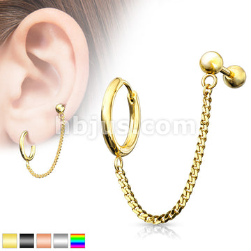 Round Clicker Hoop Earring and Chain Linked Cartilage Barbell 316L... - Image 2