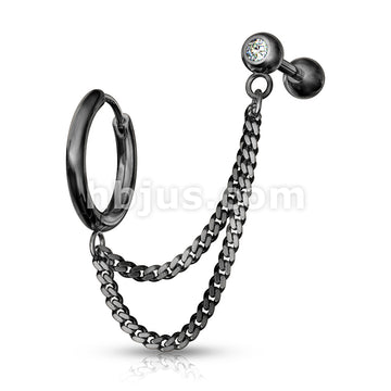 Double Chain Linked Round Clicker Hoop Earring and Crystal Set... - Image 4