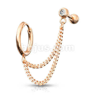 Double Chain Linked Round Clicker Hoop Earring and Crystal Set... - Image 5