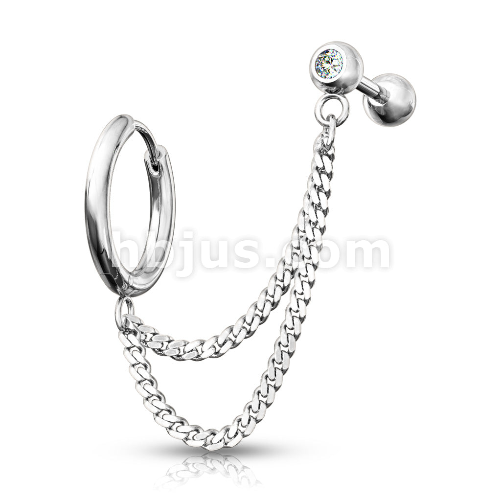 Double Chain Linked Round Clicker Hoop Earring and Crystal Set... - Image 6