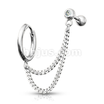 Double Chain Linked Round Clicker Hoop Earring and Crystal Set... - Image 6