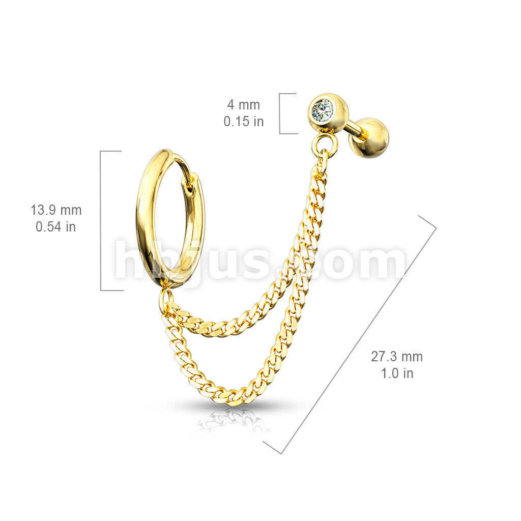 Double Chain Linked Round Clicker Hoop Earring and Crystal Set... - Image 8
