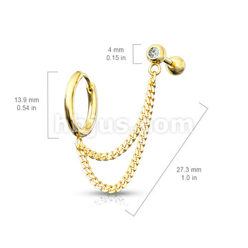Double Chain Linked Round Clicker Hoop Earring and Crystal Set... - Image 8