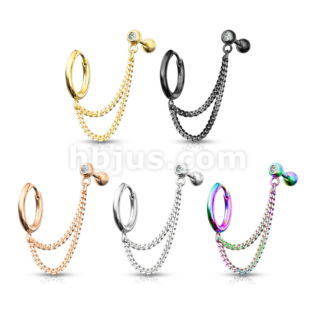 Double Chain Linked Round Clicker Hoop Earring and Crystal Set... - Image 9