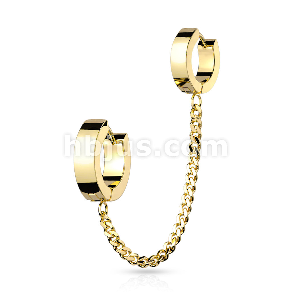 Chain Linked Double Round Clicker Hoops 316L Surgical Steel Earrings - Image 3