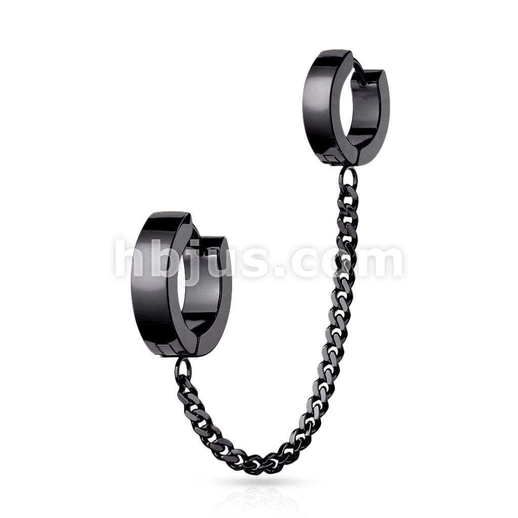 Chain Linked Double Round Clicker Hoops 316L Surgical Steel Earrings - Image 4