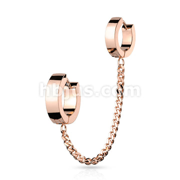 Chain Linked Double Round Clicker Hoops 316L Surgical Steel Earrings - Image 5