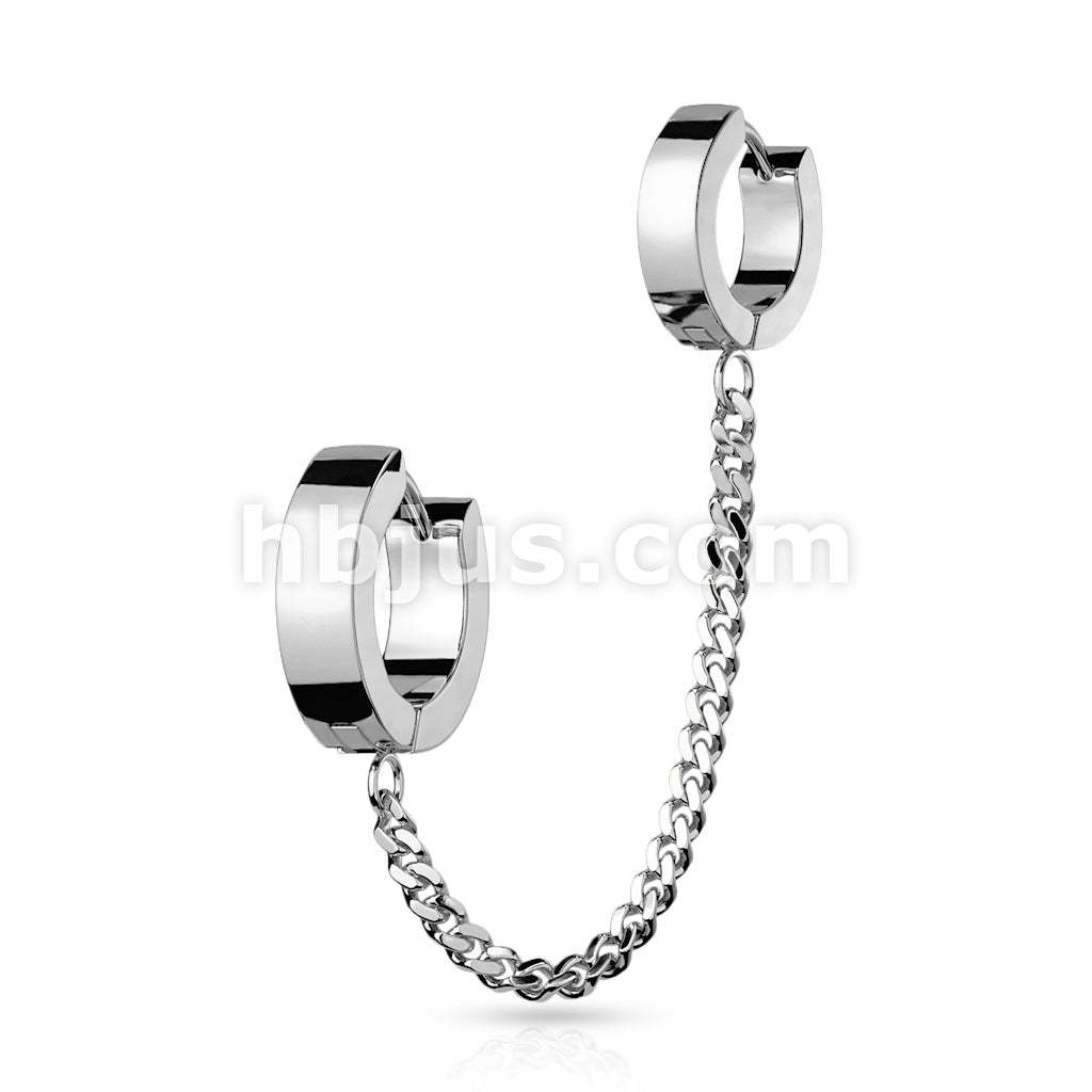 Chain Linked Double Round Clicker Hoops 316L Surgical Steel Earrings - Image 6