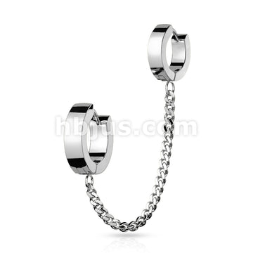 Chain Linked Double Round Clicker Hoops 316L Surgical Steel Earrings - Image 6