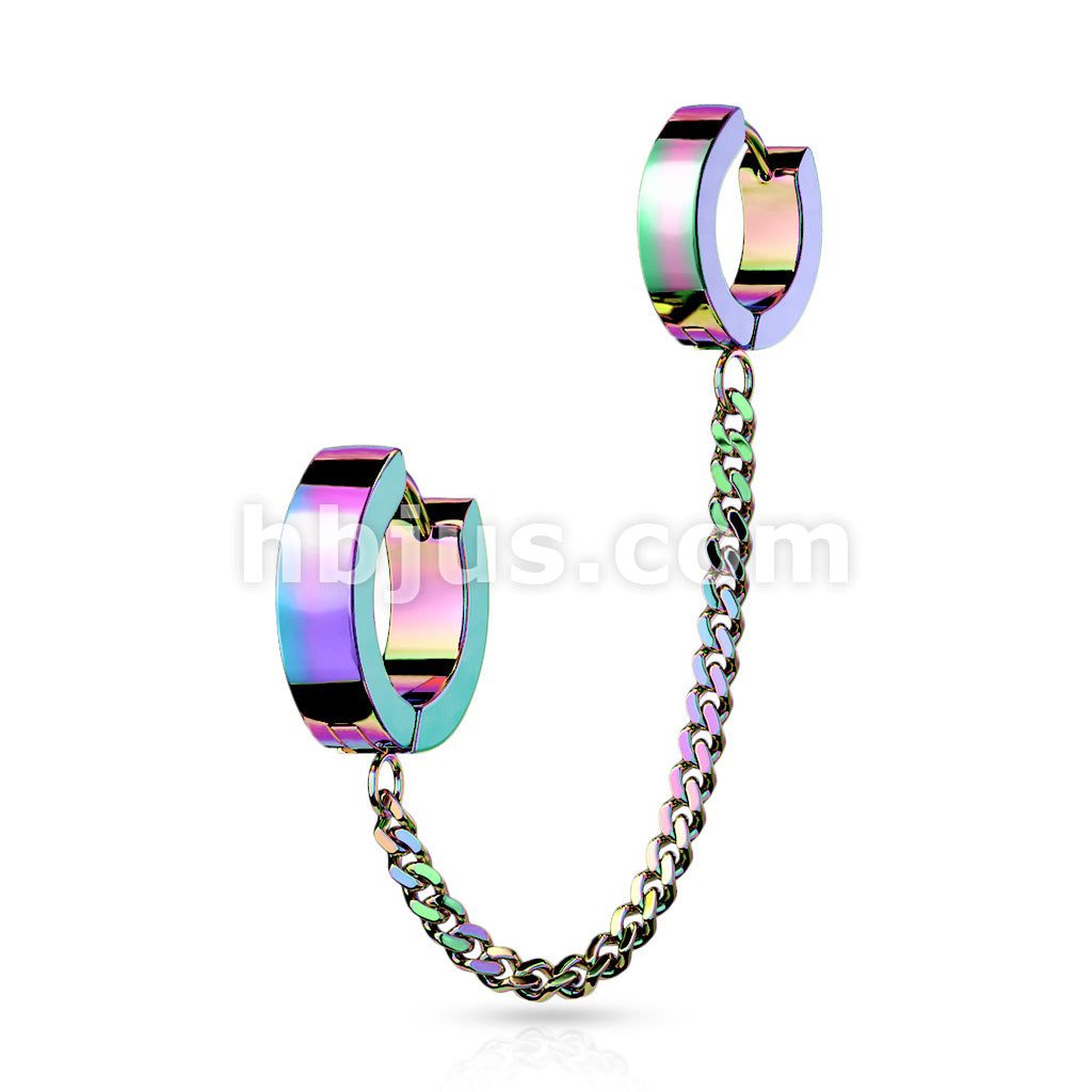 Chain Linked Double Round Clicker Hoops 316L Surgical Steel Earrings - Image 7
