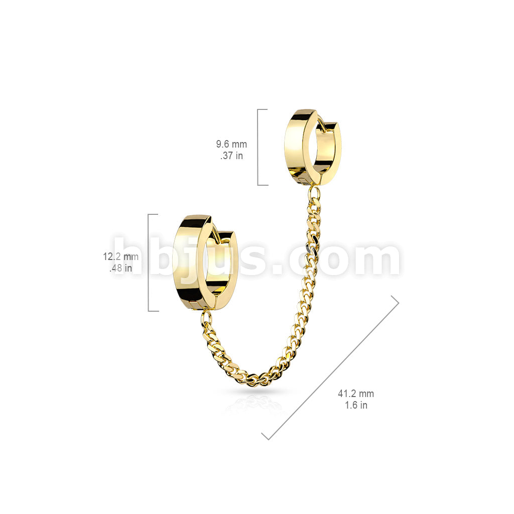 Chain Linked Double Round Clicker Hoops 316L Surgical Steel Earrings - Image 8