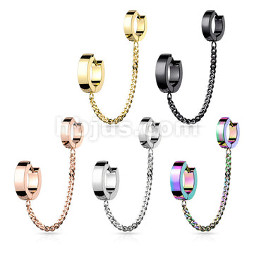 Chain Linked Double Round Clicker Hoops 316L Surgical Steel Earrings - Image 9