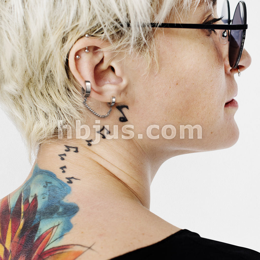 Chain Linked Double Round Clicker Hoops 316L Surgical Steel Earrings - Image 10