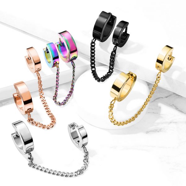 Chain Linked Double Round Clicker Hoops 316L Surgical Steel Earrings