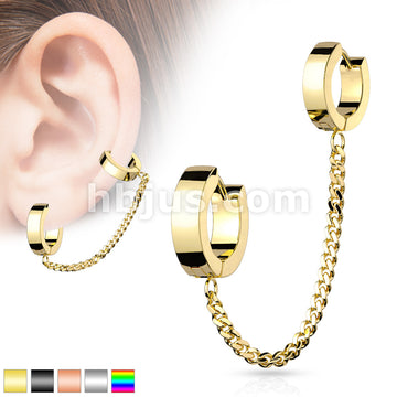 Chain Linked Double Round Clicker Hoops 316L Surgical Steel Earrings - Image 2